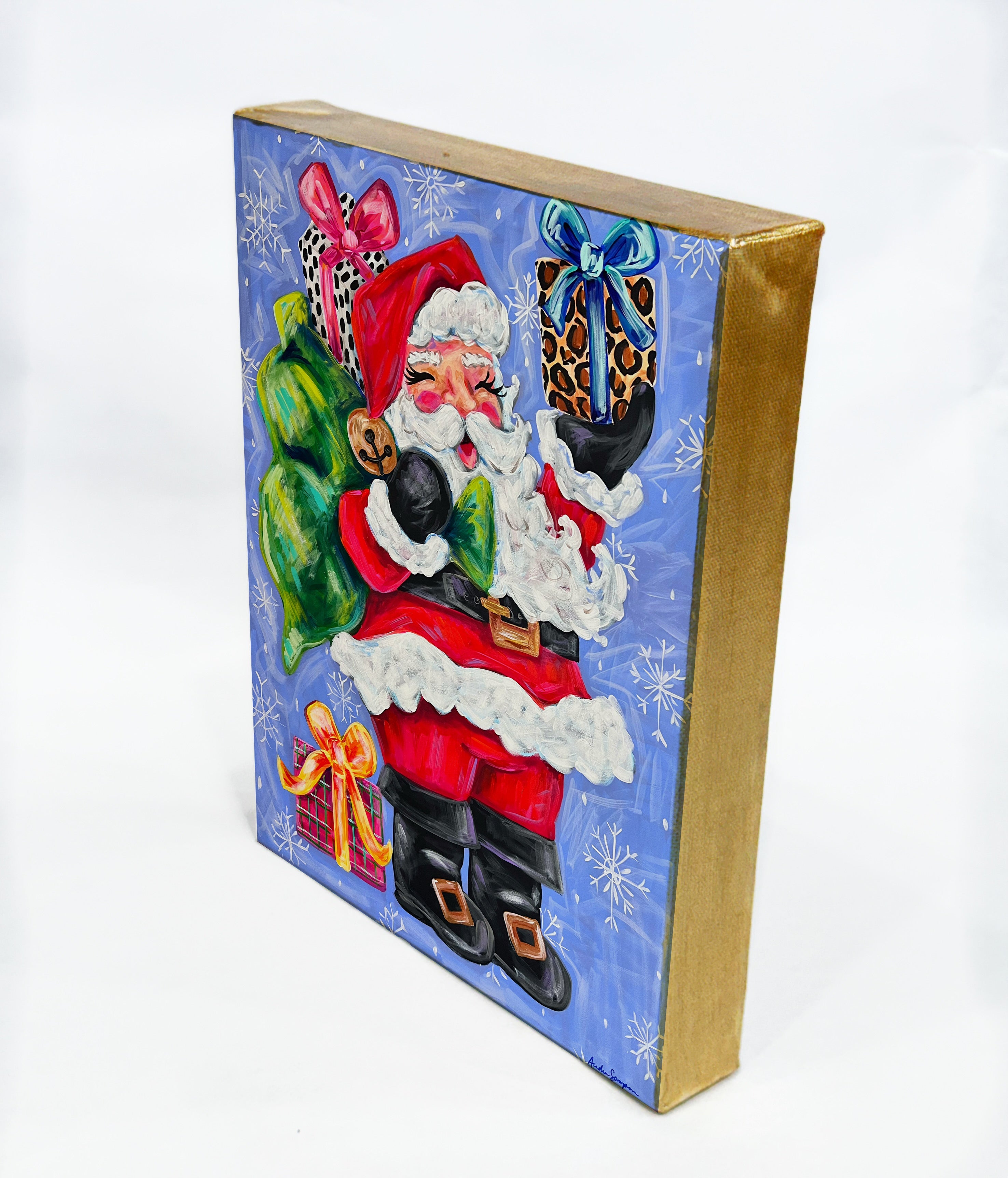 Santa Claus with Gifts Christmas Reproduction Print - On Paper or Canvas