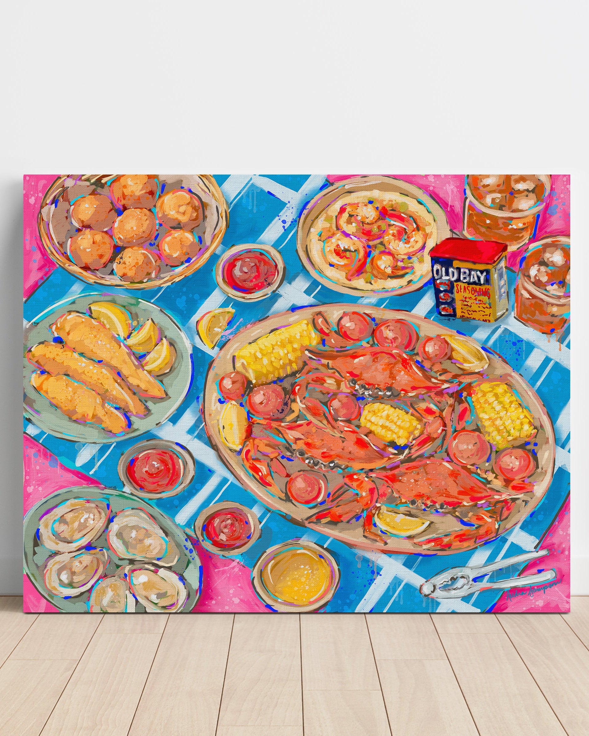 Seafood Dinner Art Print on Paper or Canvas - Maximalist Coastal Beach Nautical Kitchen Art Poster