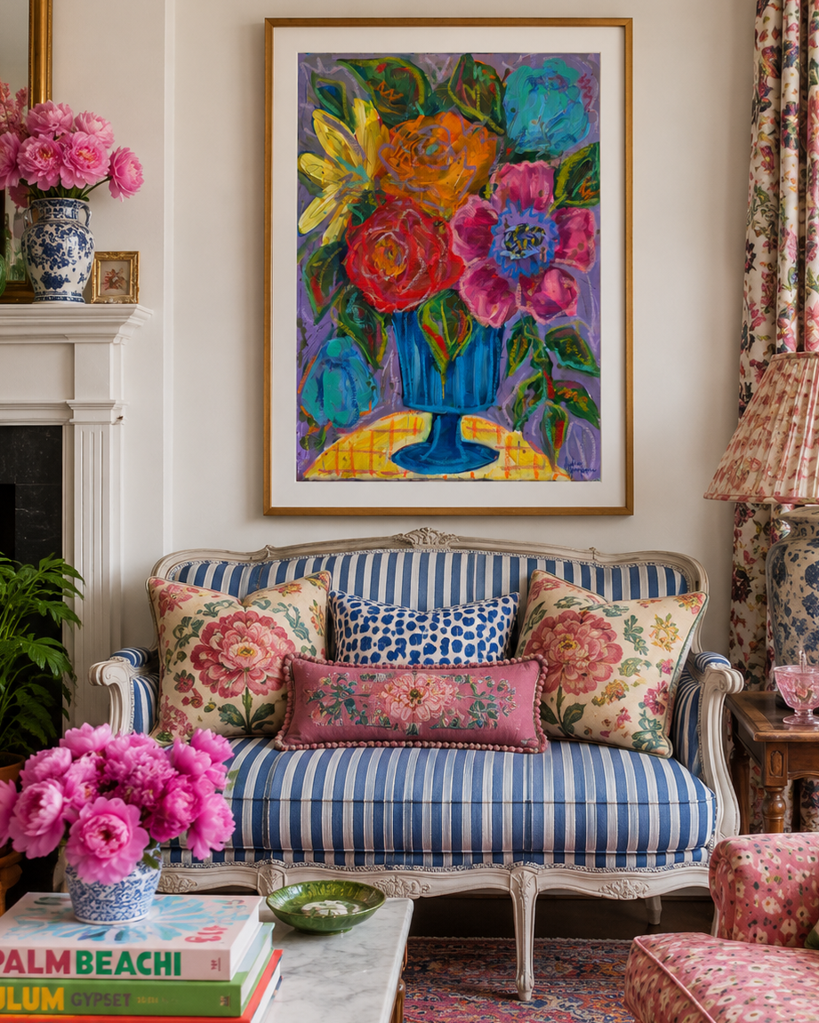 She Brought Flowers Maximalist Floral Art Print