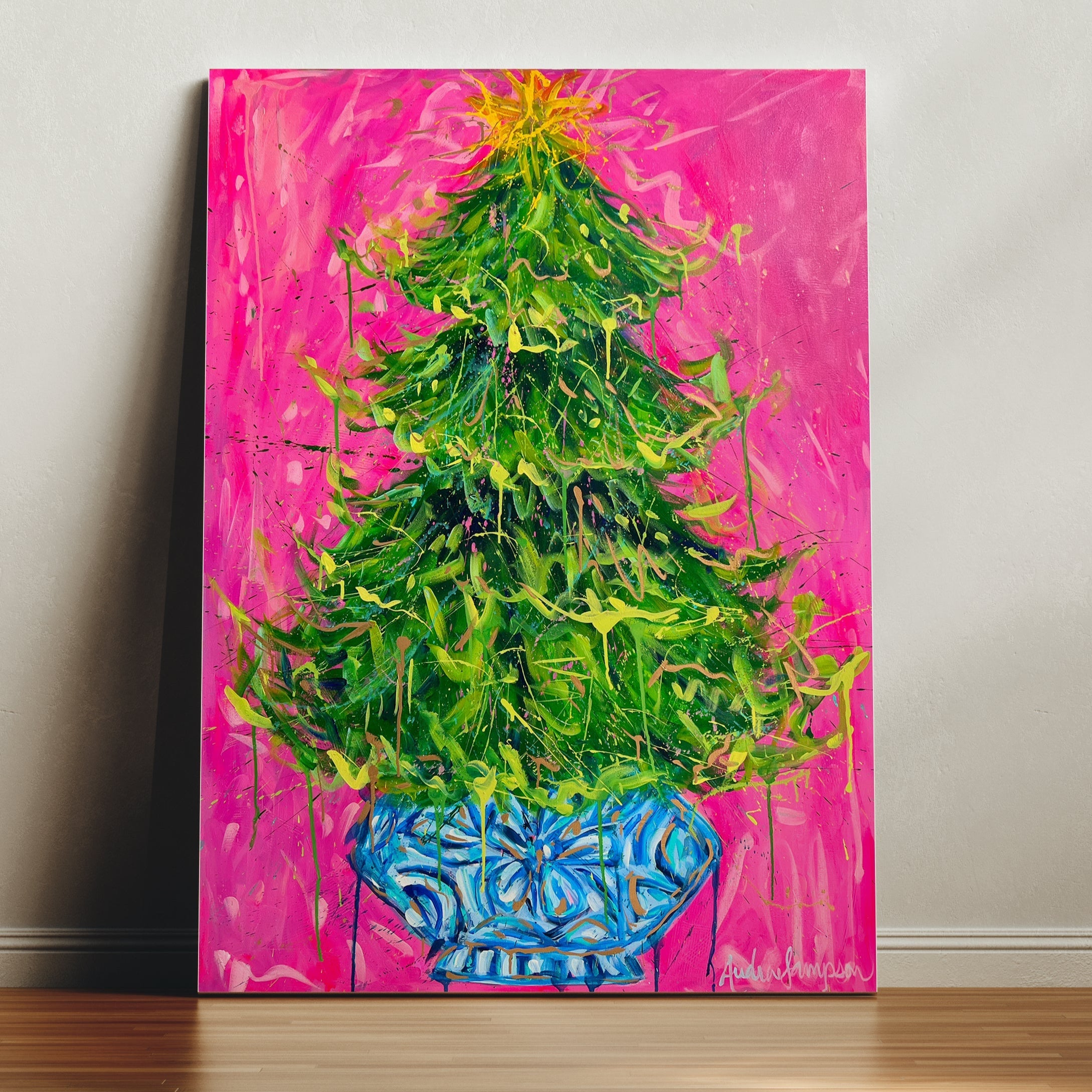 Splatter Christmas Tree Reproduction Print - On Paper or Canvas