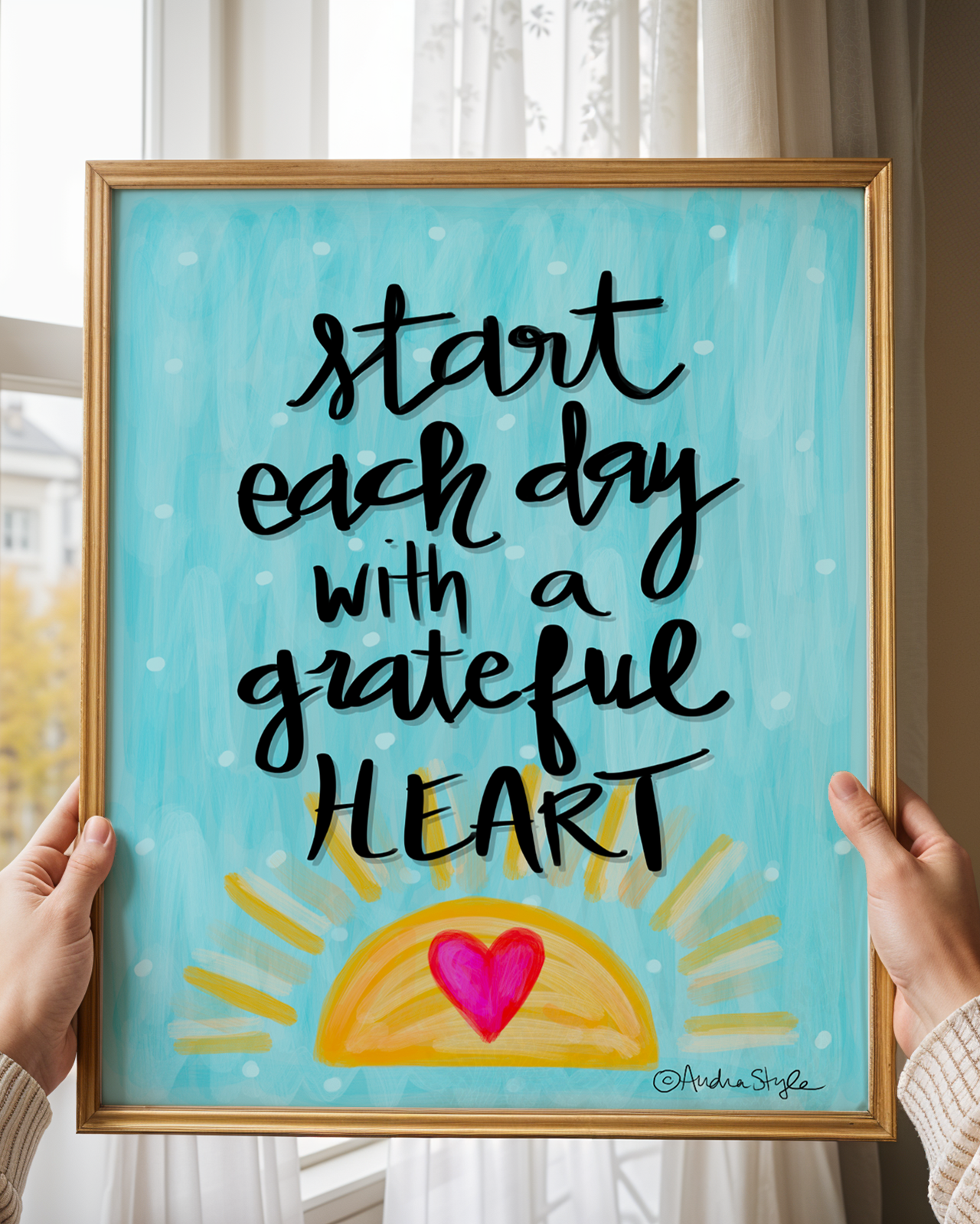 Start Each Day With a Grateful Heart Art Print on Paper or Canvas - Inspirational Wall Art Poster