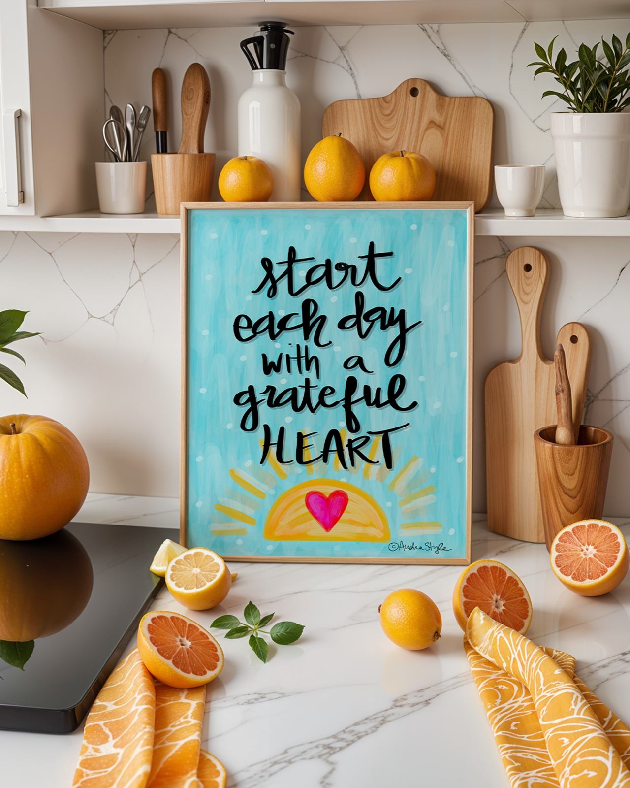 Start Each Day With a Grateful Heart Art Print on Paper or Canvas - Inspirational Wall Art Poster