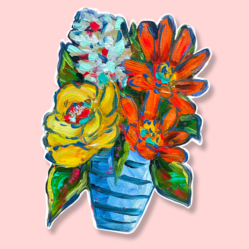 Stripe Vase Floral Bouquet Sticker