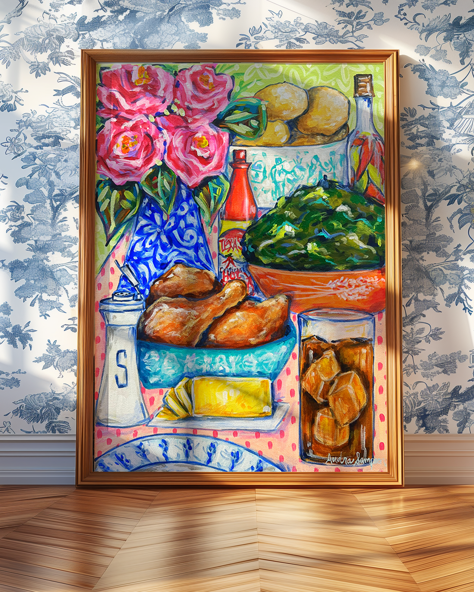 Sunday Dinner Art Print on Paper or Canvas - Southern Kitchen Wall Art, Dining Room Colorful Poster