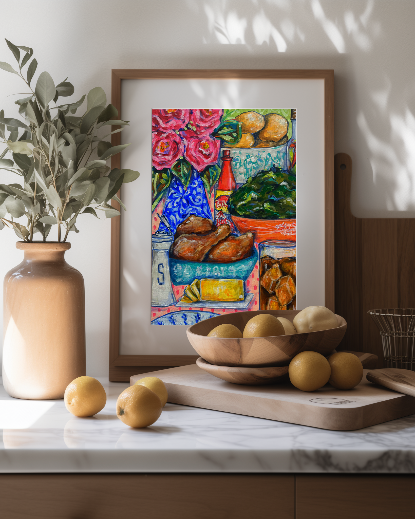 Sunday Dinner Art Print on Paper or Canvas - Southern Kitchen Wall Art, Dining Room Colorful Poster