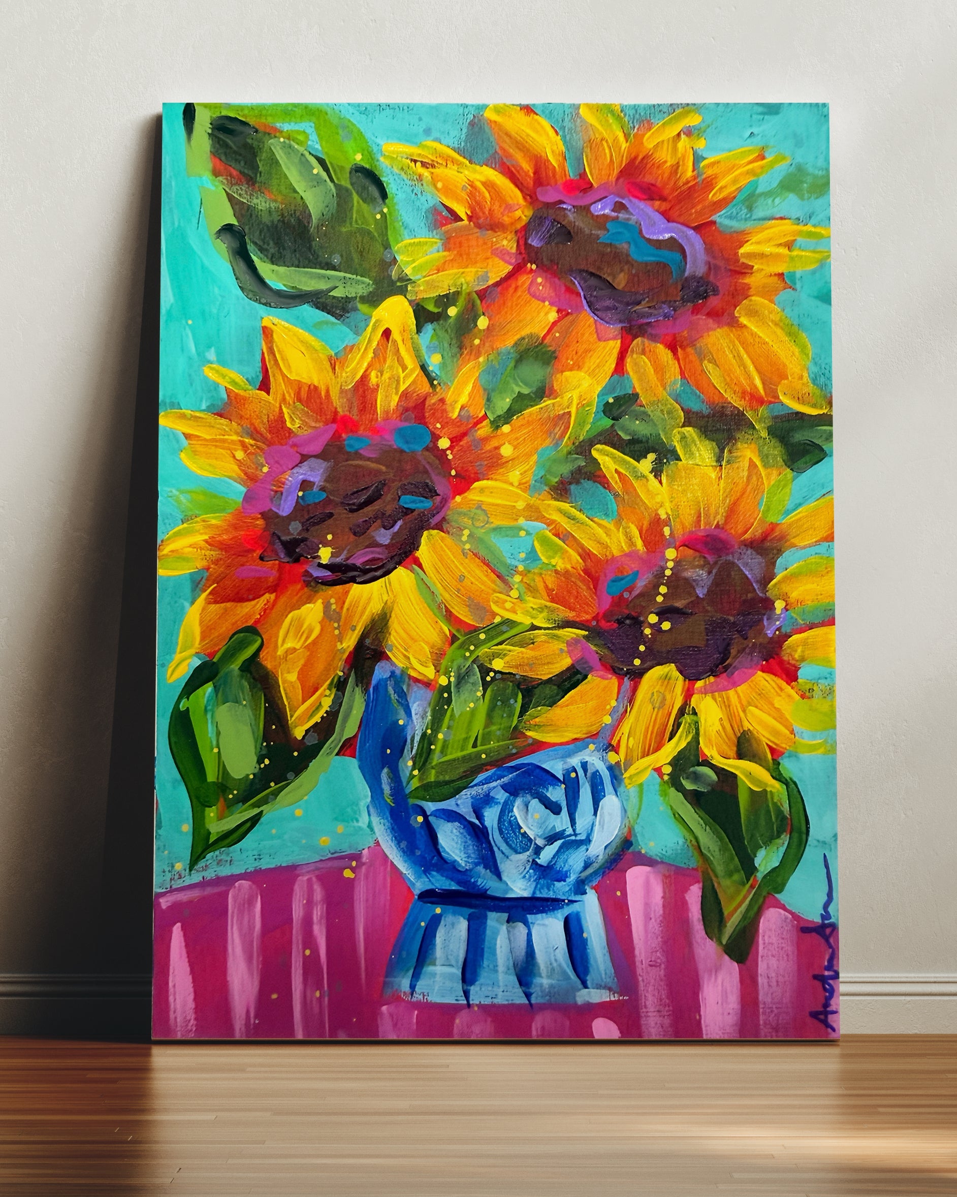 Sunflower Floral Bouquet Art Print | Bold Colorful Maximalist Wall Art