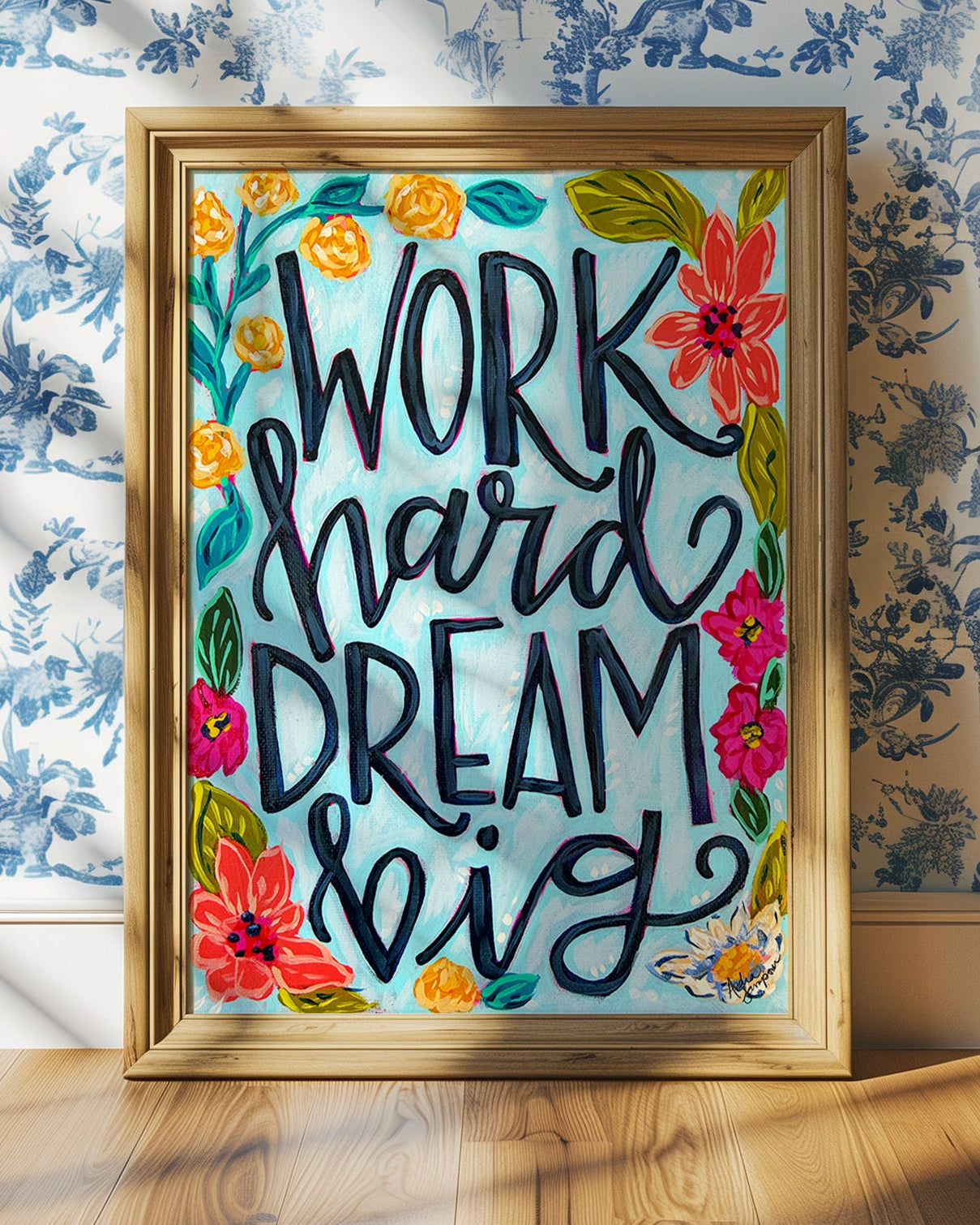 Work Hard Dream Big Quote Art Print on Paper or Canvas - Inspirational Colorful Decor Wall Poster