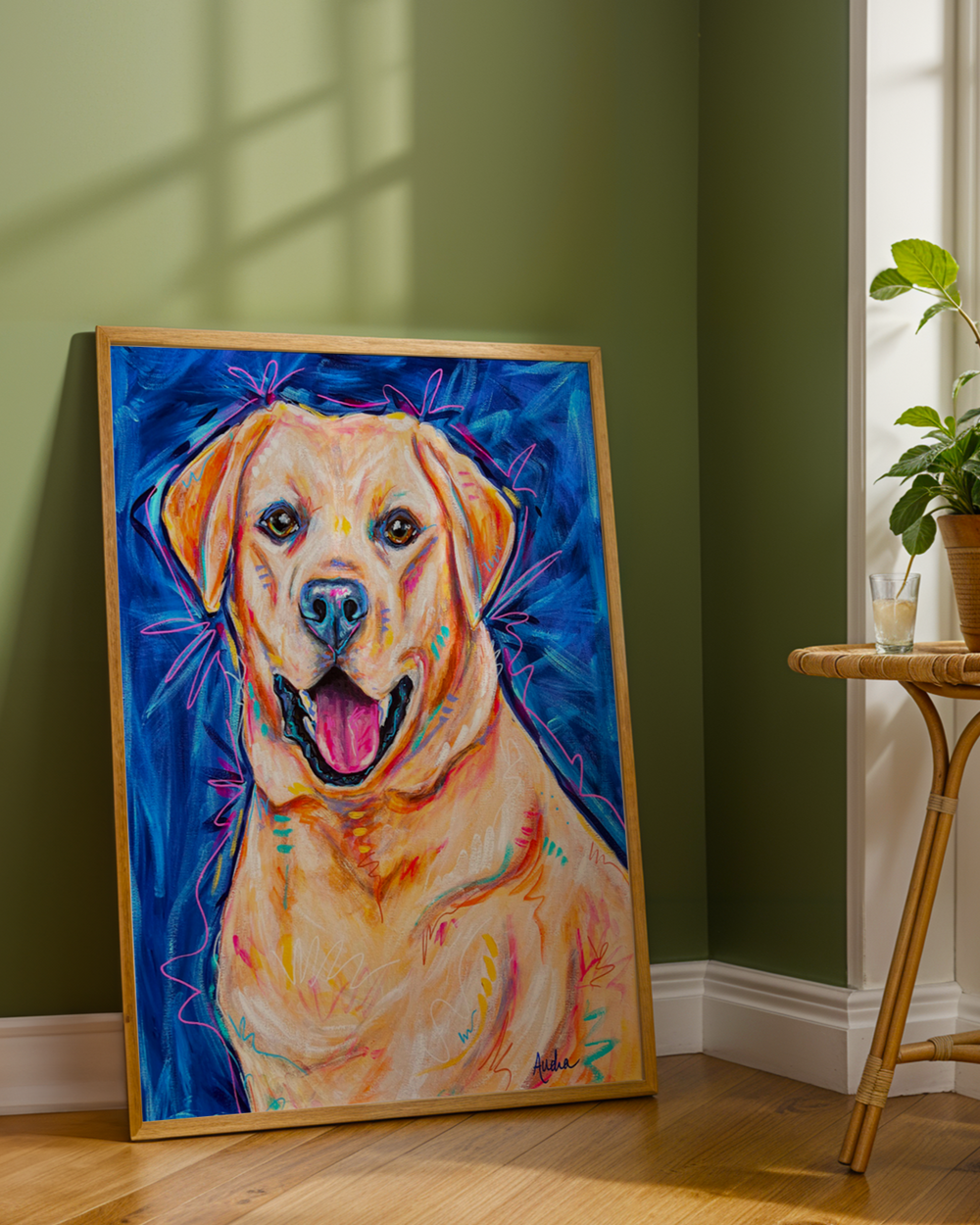 Yellow Lab Print on Paper or Canvas - Pet Art, Dog Poster, Colorful Wa