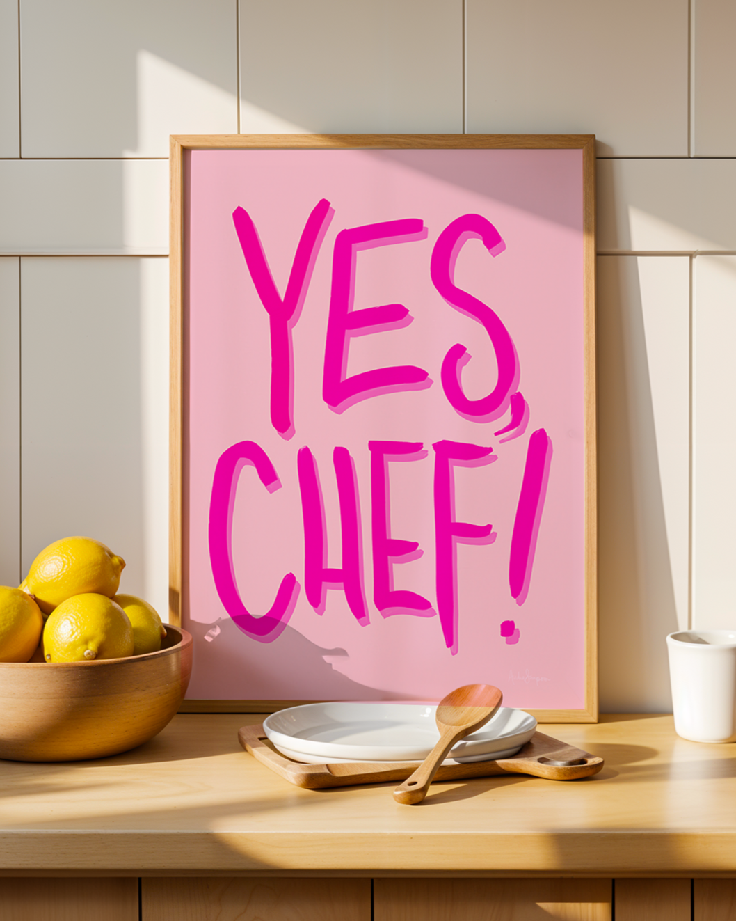 Yes, Chef Wall Art, Typography, Dopamine Decor, Colorful Kitchen Poster, Retro Food Art Prints