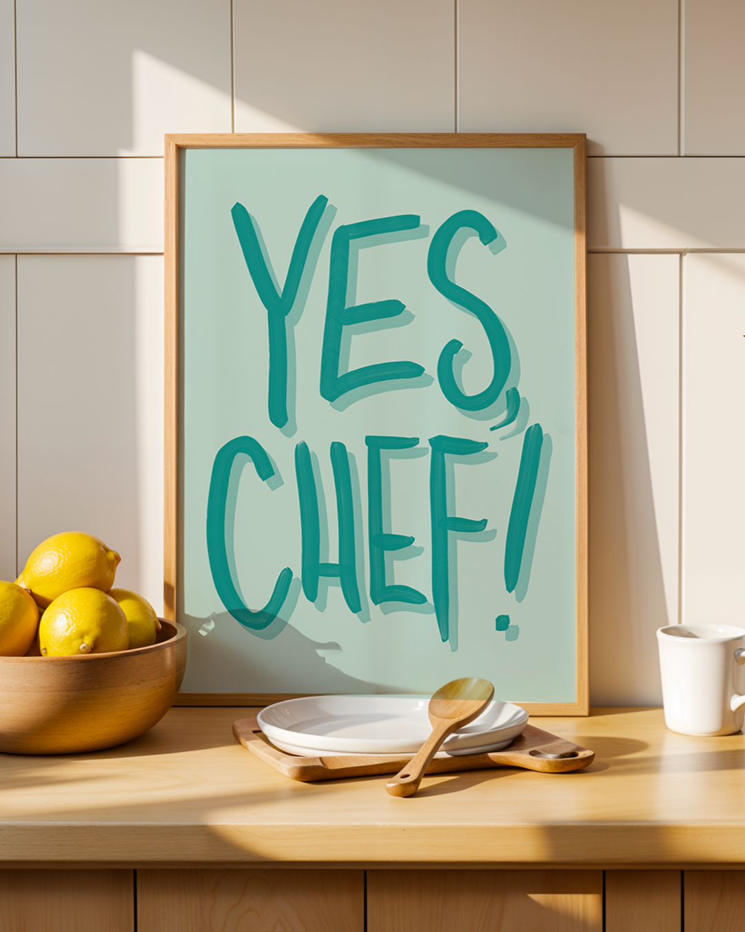 Yes, Chef Wall Art, Typography, Dopamine Decor, Colorful Kitchen Poster, Retro Food Art Prints