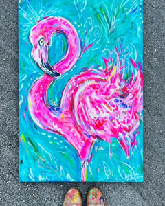 36" Original Flamingo on Canvas