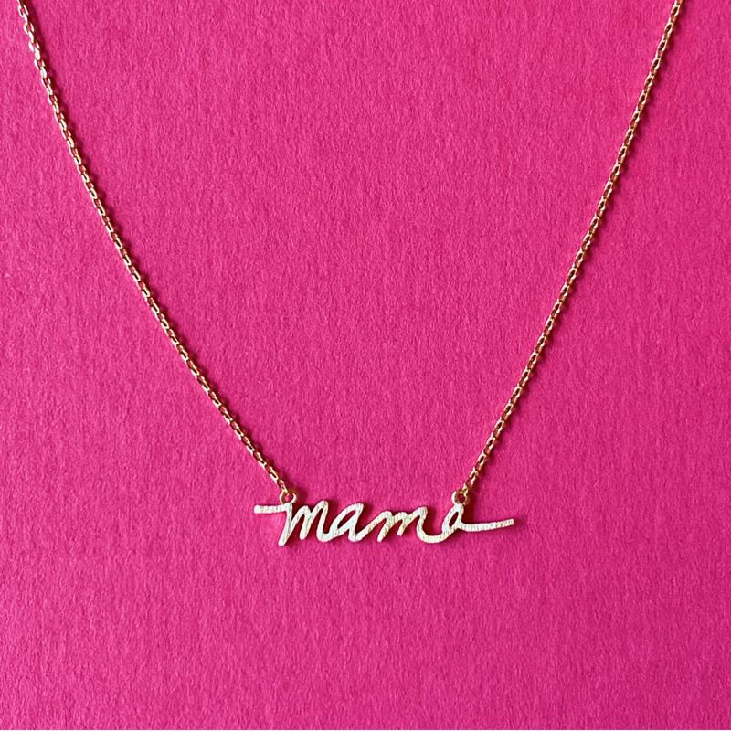 Mama Script Necklace: Brushed Gold