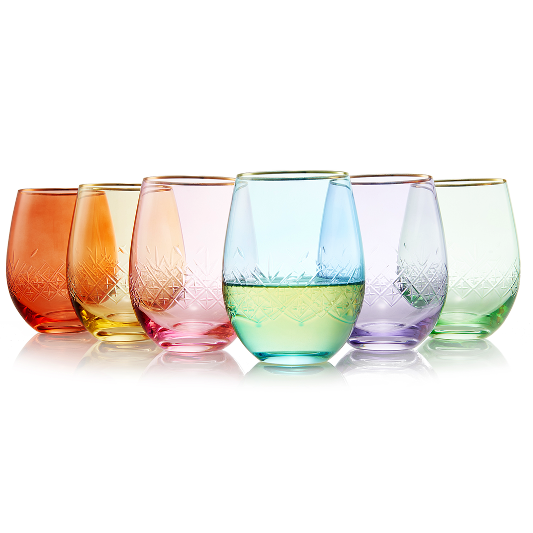 Art Deco Colored Crystal Wine Glass Large 15 oz St - 6 Colors