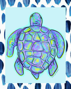 Blue Turtle With Border Canvas
