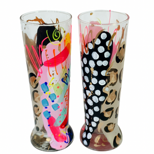 Hand Painted Leopard Abstract Polka Dot Pilsner Glass