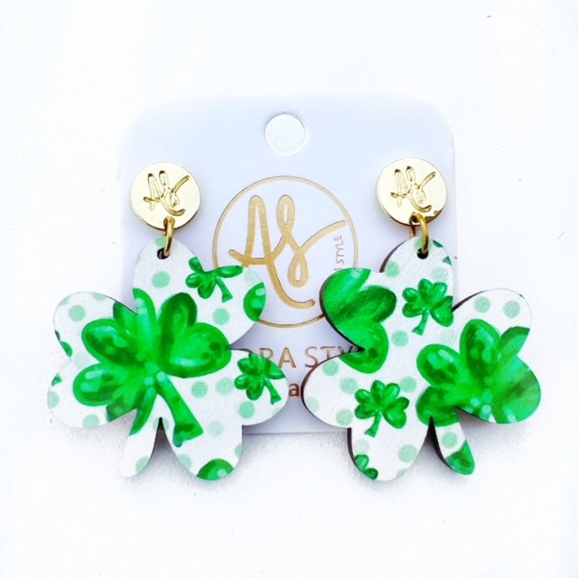 St. Patrick's Day earring. 4 leaf clover earring. Shamrock earring. Saint Patrick Clover earring. Handmade in North Carolina. Audra Style