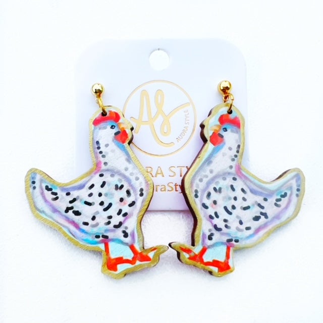 Chicken earrings, animal earrings, unique earrings for women. Fun earrings for women. Animal jewelry. 