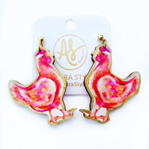 Chicken earrings for women. Farm animal jewelry. Handmade in North Carolina