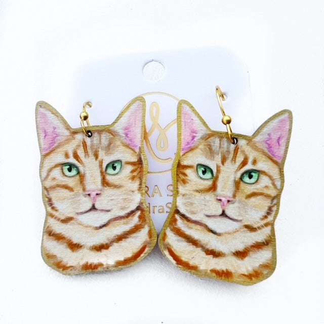 Orange Tabby Cat. Cat earrings for women. Handmade earrings from original artwork. Unique and fun earrings