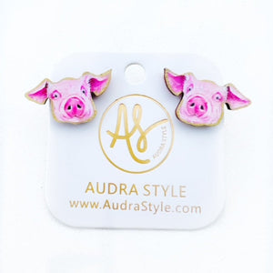 Pink pig stud earrings. Animal earrings. Earrings for sensitive ears. 