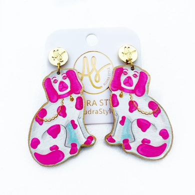 Staffordshire dog earring in pink. Foo dog earrings. Perfect for dog lovers.