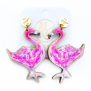 Flamingo jewelry. Handmade flamingo earrings created from original artwork and handmade in North Carolina. Fun statement jewelry.