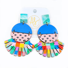 Load image into Gallery viewer, Roxie - Solid Cobalt Blush Grey Dot Rainbow Pixel-Dangle Earring