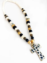 Load image into Gallery viewer, Black Dot Cross Pendant Beaded Necklace