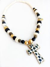 Load image into Gallery viewer, Black Dot Cross Pendant Beaded Necklace