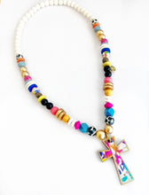 Load image into Gallery viewer, Abstract Cross Pendant Beaded Necklace