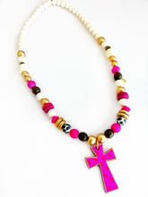 Load image into Gallery viewer, Pink Red Dot Cross Pendant Beaded Necklace