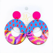 Load image into Gallery viewer, Amanda - Dark Periwinkle Red Dot Pink Purple Yellow Abstract-Dangle Earring