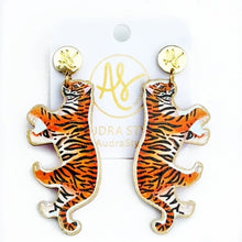 Load image into Gallery viewer, Tiger earrings. Clemson tiger earrings. Perfect for Clemson game day or for tiger lovers.