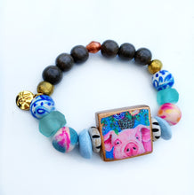 Load image into Gallery viewer, Audra Style™ Pig Focal Bead Mixed Media Bracelet