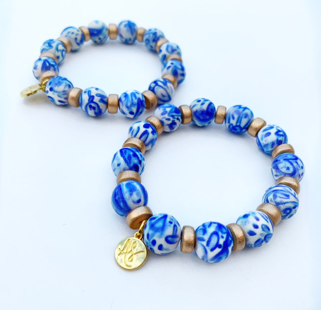 Audra Style™ Blue and White Bead Bracelet