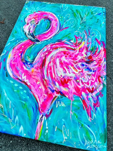 36" Original Flamingo on Canvas