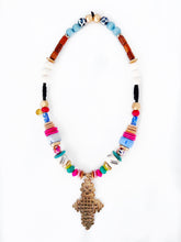 Load image into Gallery viewer, Beaded Large Brass Coptic Cross Pendant Necklace - Bright Color Mix