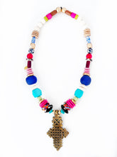 Load image into Gallery viewer, Beaded Large Brass Coptic Cross Pendant Necklace - Primary Mix