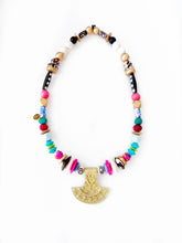 Load image into Gallery viewer, Beaded Large Brass Shield Pendant Necklace - Bright  Color Mix