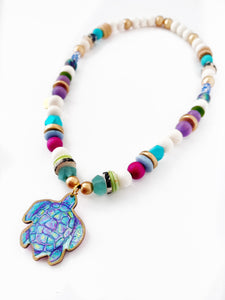 Beaded Blue Sea Turtle Necklace