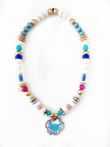 Beaded Blue Crab Necklace