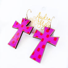 Load image into Gallery viewer, Cross Dangle Earring- Pink Red Dot
