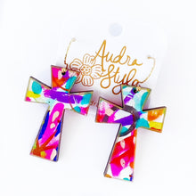 Load image into Gallery viewer, Cross Dangle Earring- Abstract Print