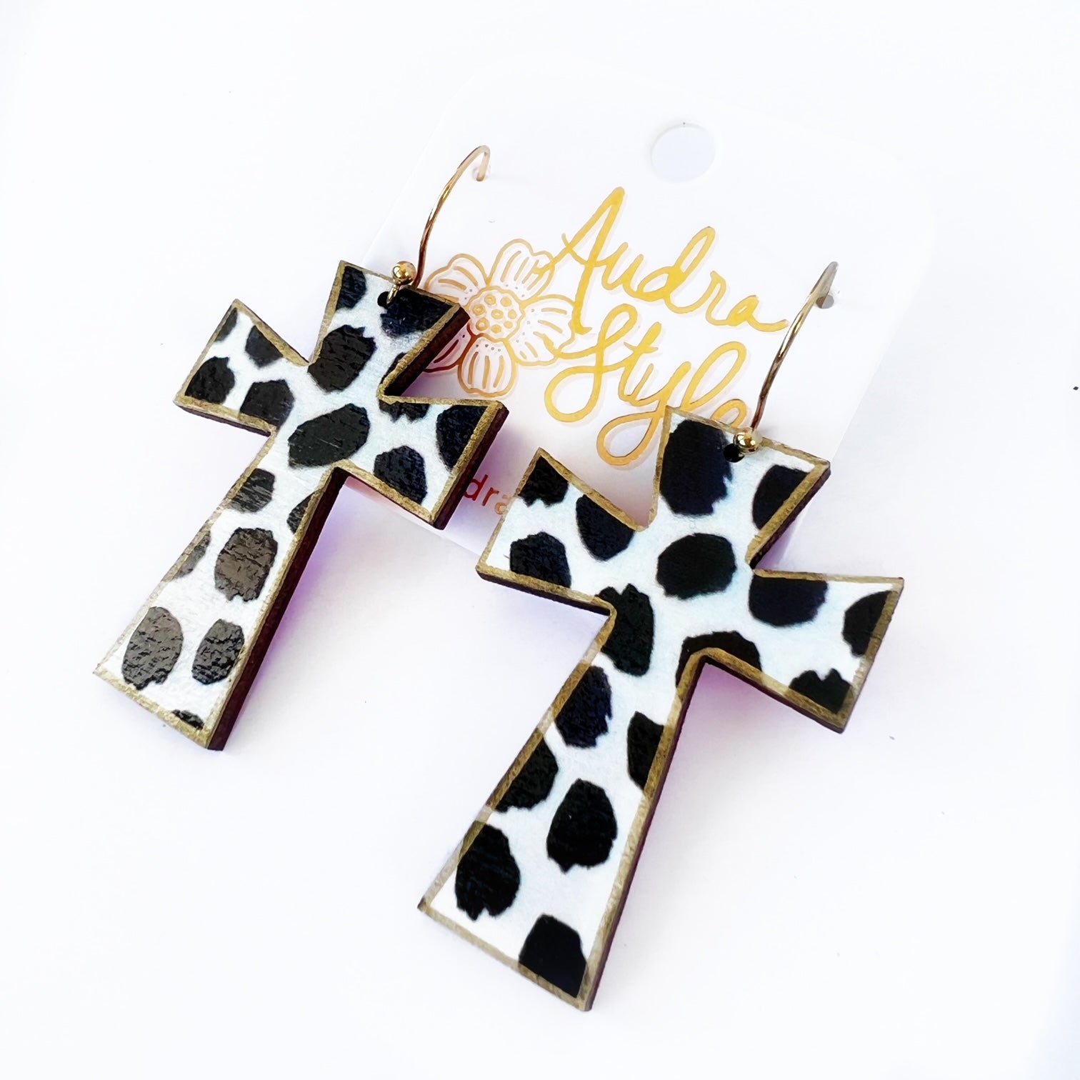 Cross Dangle Earring- Black Dot