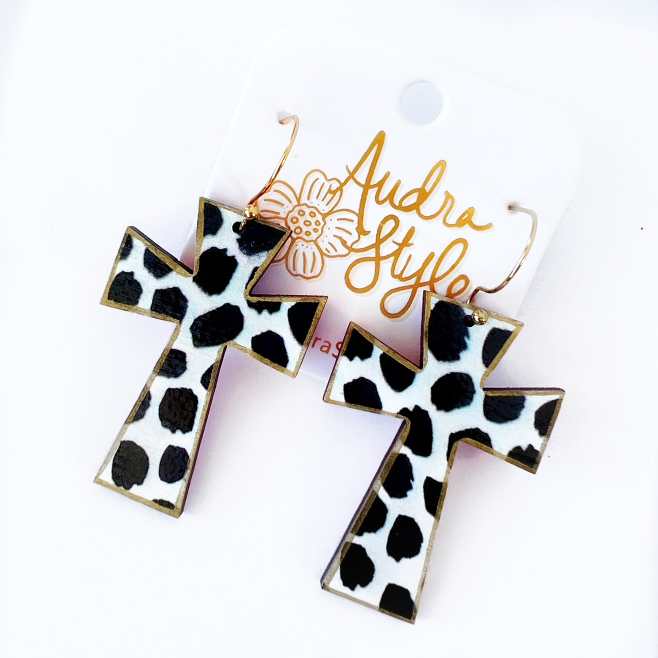 Cross Dangle Earring- Black Dot