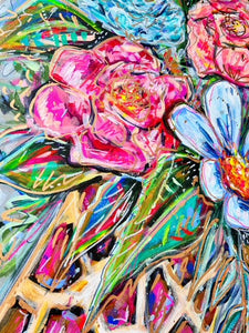 24"x30"  Original Colorful Bouquet in Leopard Vase on Canvas