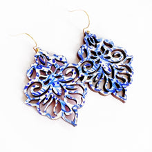 Load image into Gallery viewer, Damask Drop Earring - Blue and White Chinoiserie Spring Summer Statement Earring