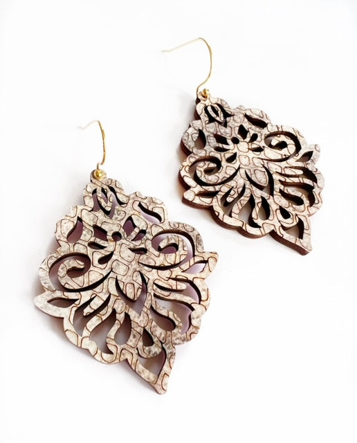 Damask Drop Earring - Tauple Snakeskin Spring Summer Statement Earring