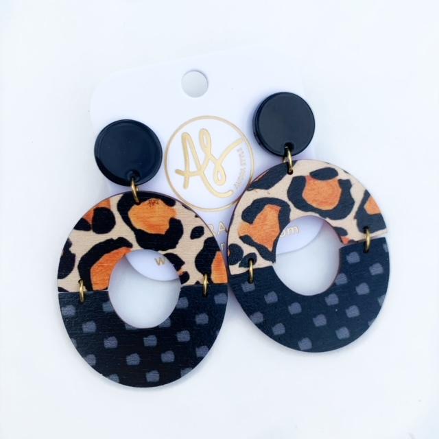 Amanda - Black Grey Dot Leopard- Dangle Earring