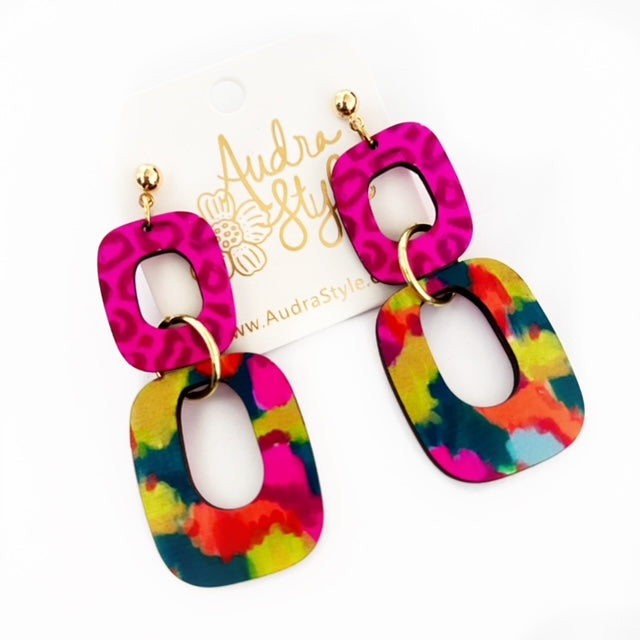 Lola - Link Neon Pink Spring Summer Statement Earring